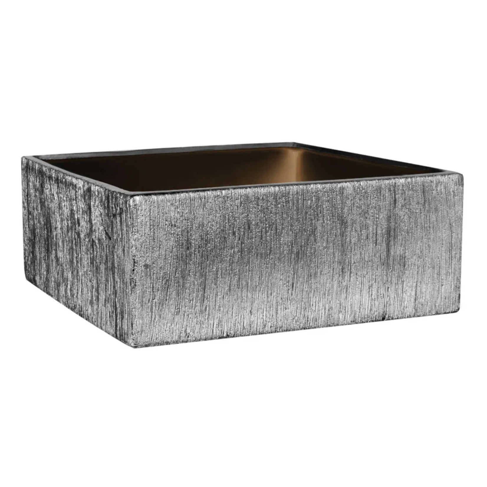 4"H X 10” X 10” SILVER CERAMIC ETCH LOW SQUARE VASE