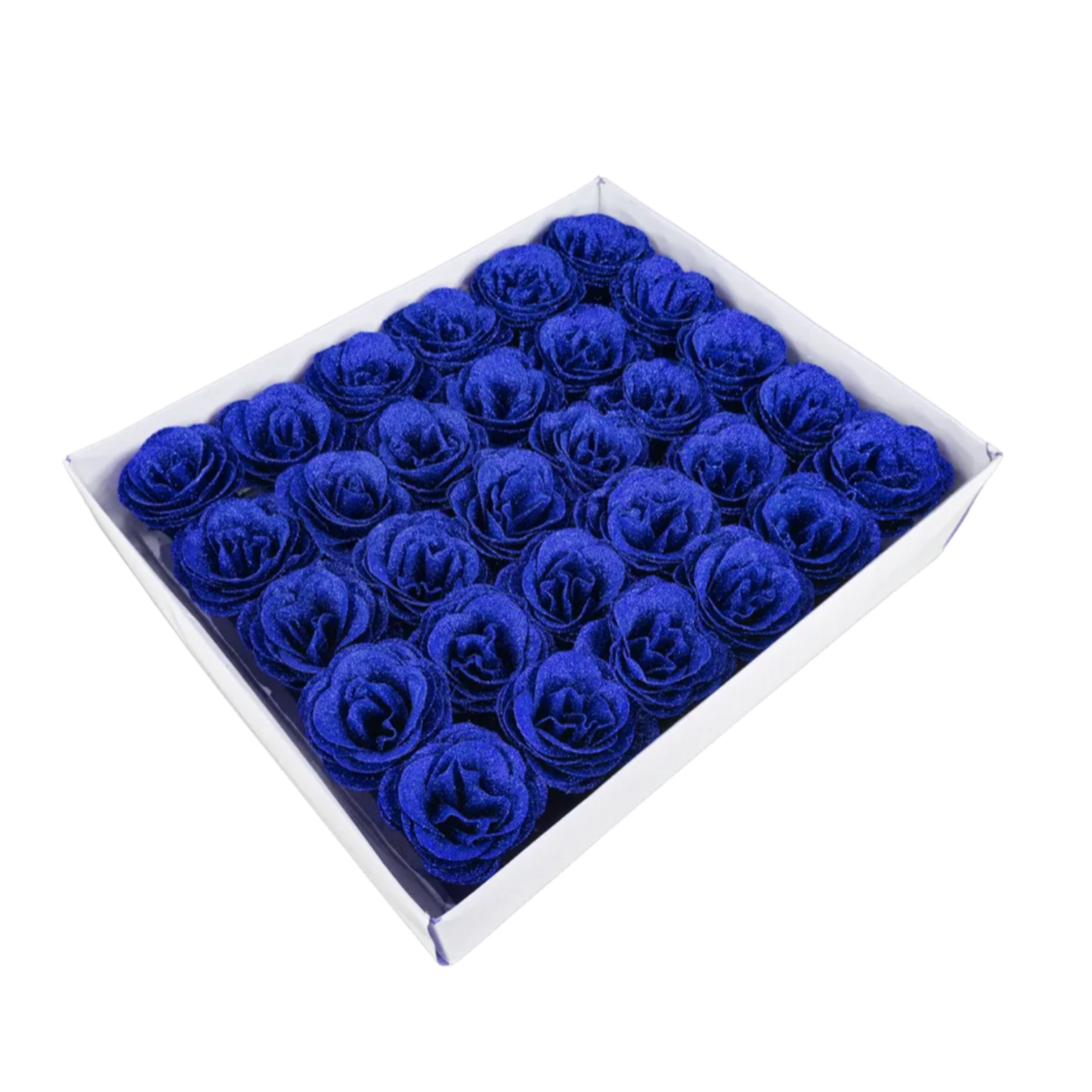 15” X 12.5” X 3”H ROYAL BLUE GLITTER ARTIFICIAL FLOWER BOX (1 BX, 30 FLOWERS)