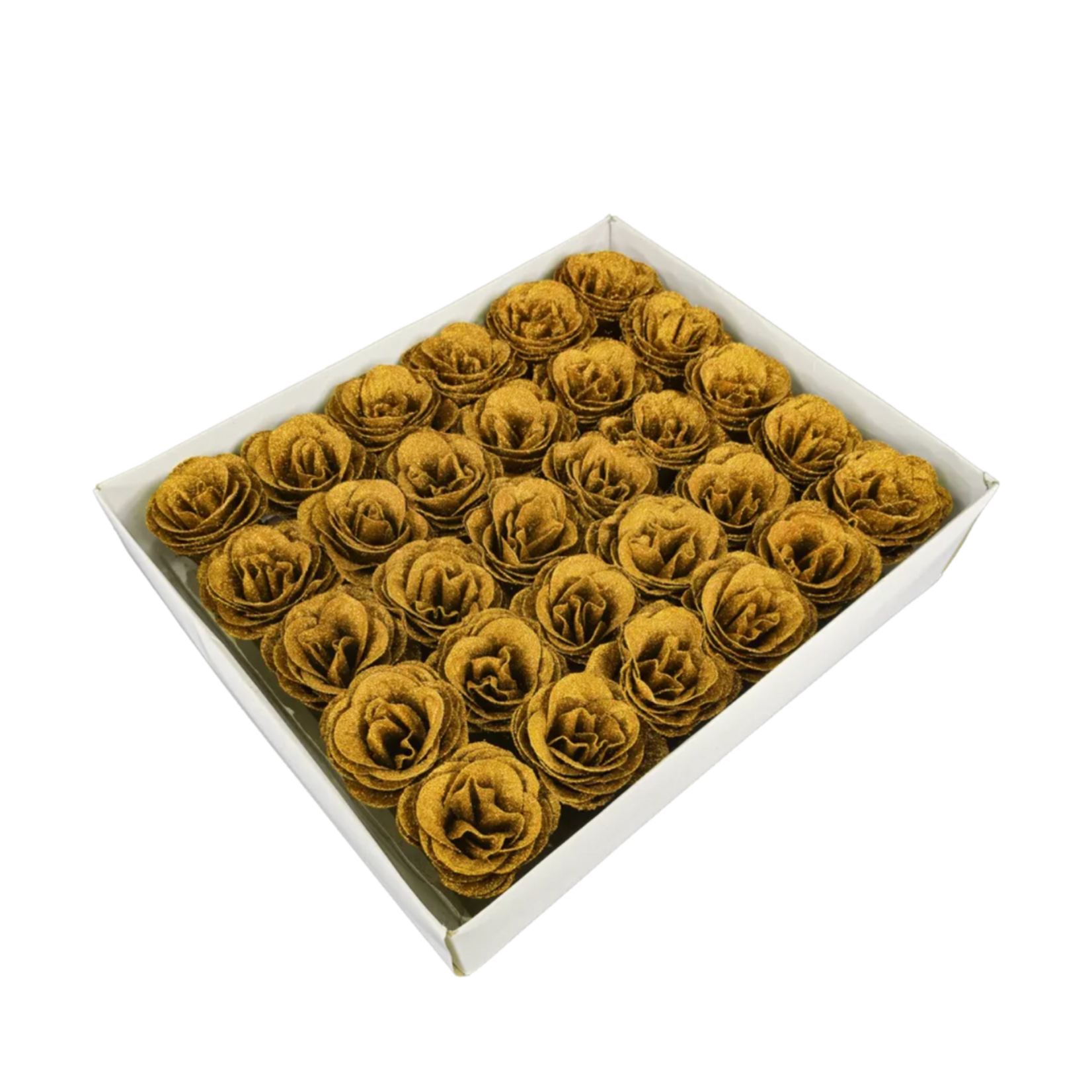 15” X 12.5” X 3”H GOLD GLITTER ARTIFICIAL FLOWER BOX (1 BX, 30 FLOWERS)