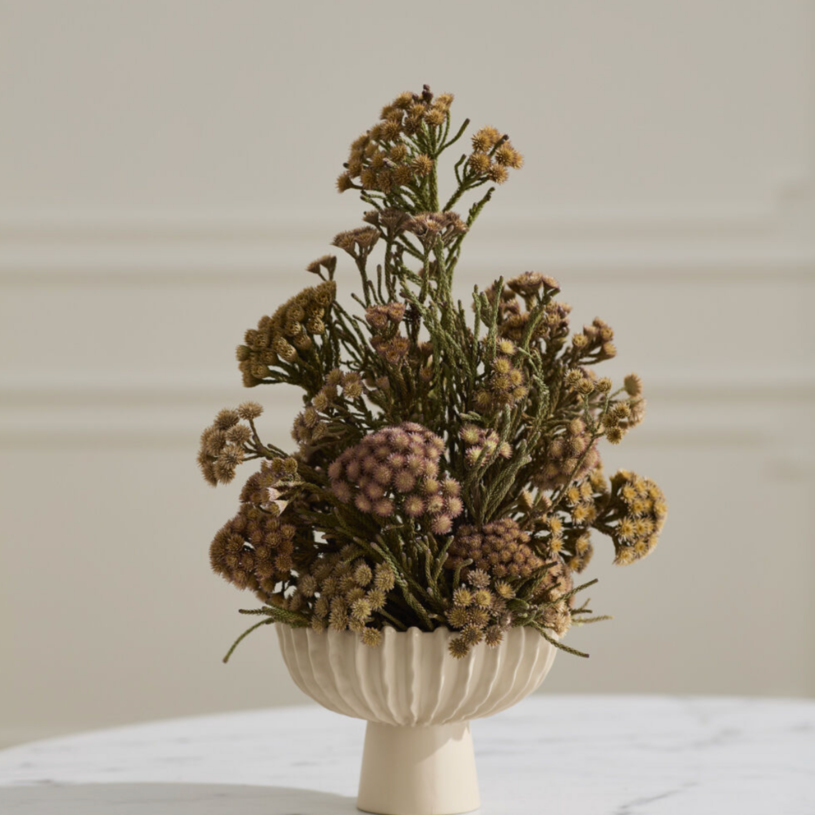 OFF-WHITE CERAMIC BELDEN FOOTED COMPOTE BOWL