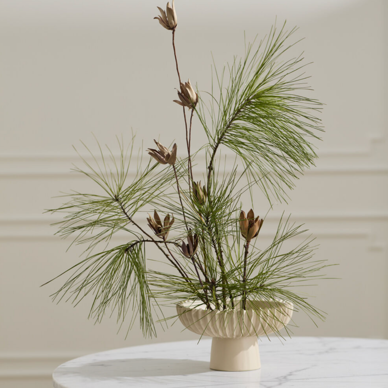 OFF-WHITE CERAMIC BELDEN FOOTED COMPOTE BOWL