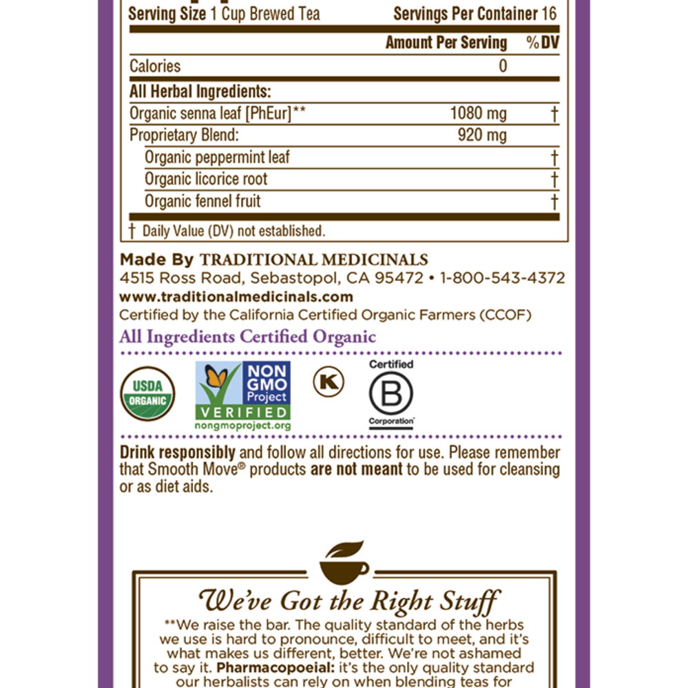 Traditional Medicinal Tea Traditional Medicinals Organic Smooth Move 