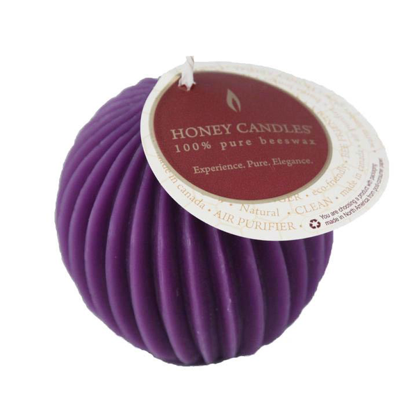 Honey Candles Honey Candles Pure Beeswax Fluted Sphere Violet