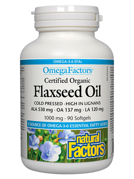 Natural Factors Natural Factors Certified Organic Flaxseed Oil 1000mg 90 softgels
