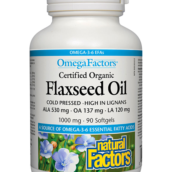 Natural Factors Natural Factors Certified Organic Flaxseed Oil 1000mg 90 softgels