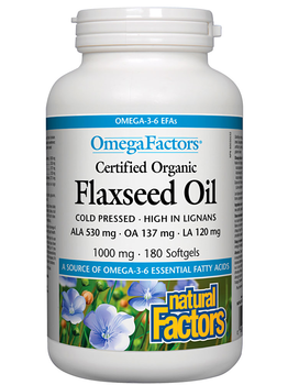 Natural Factors Natural Factors Certified Organic Flaxseed Oil 1000mg 180 softgels