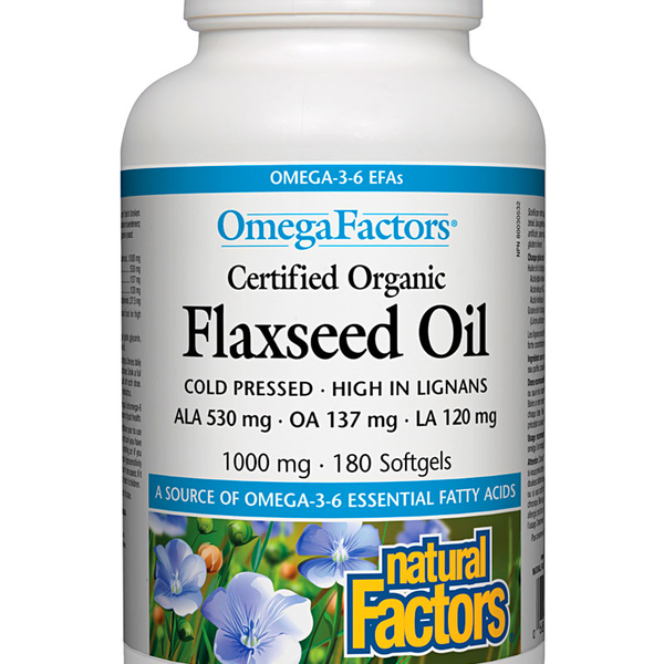 Natural Factors Natural Factors Certified Organic Flaxseed Oil 1000mg 180 softgels