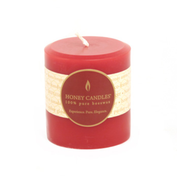 Honey Candles Honey Candles Pure Beeswax 3” Pillar Red