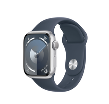 Apple Watch Series 9 GPS 41mm Silver Aluminum Case with Storm Blue Sport Band - M/L