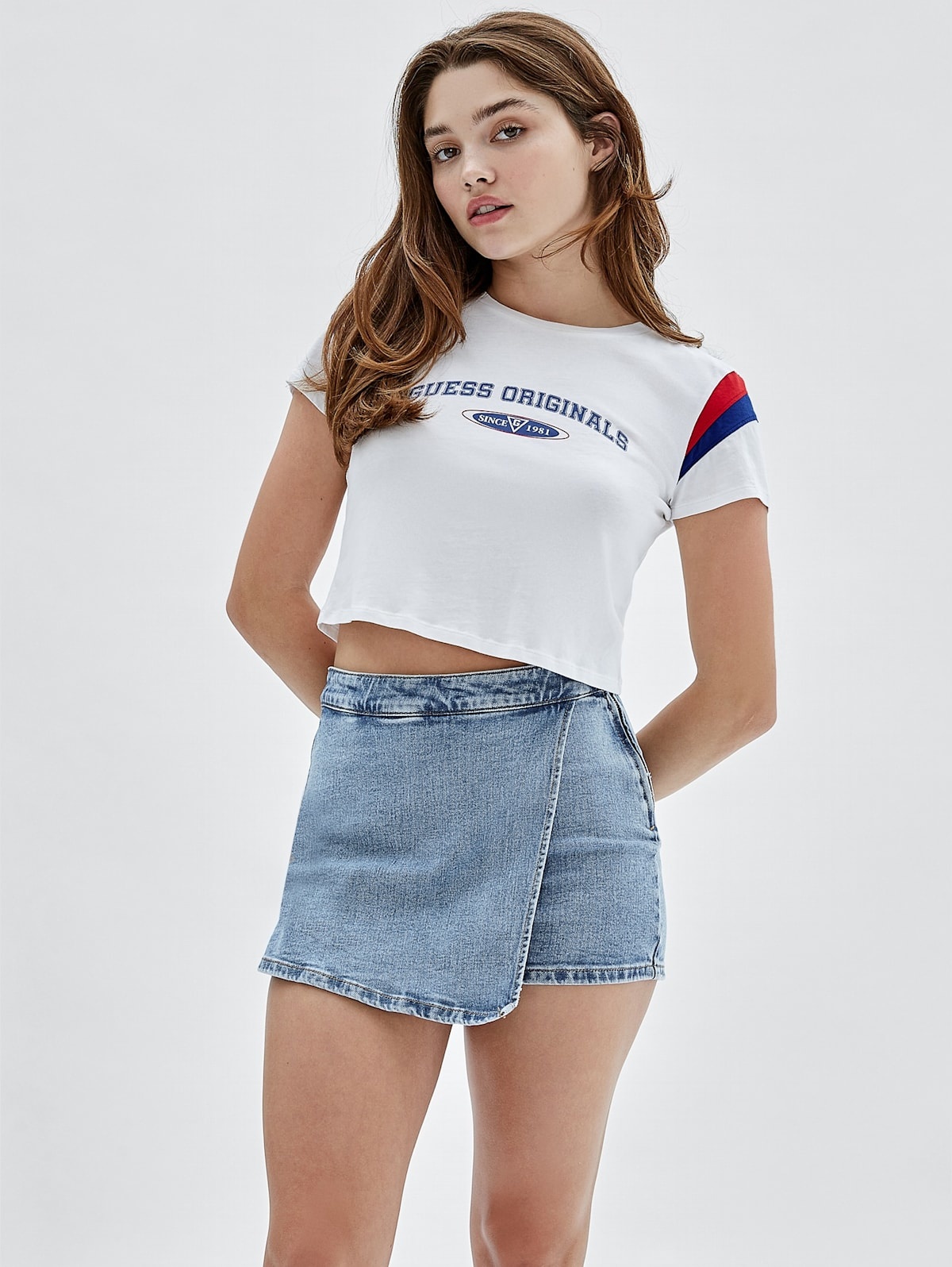 Guess denim crop hot sale top