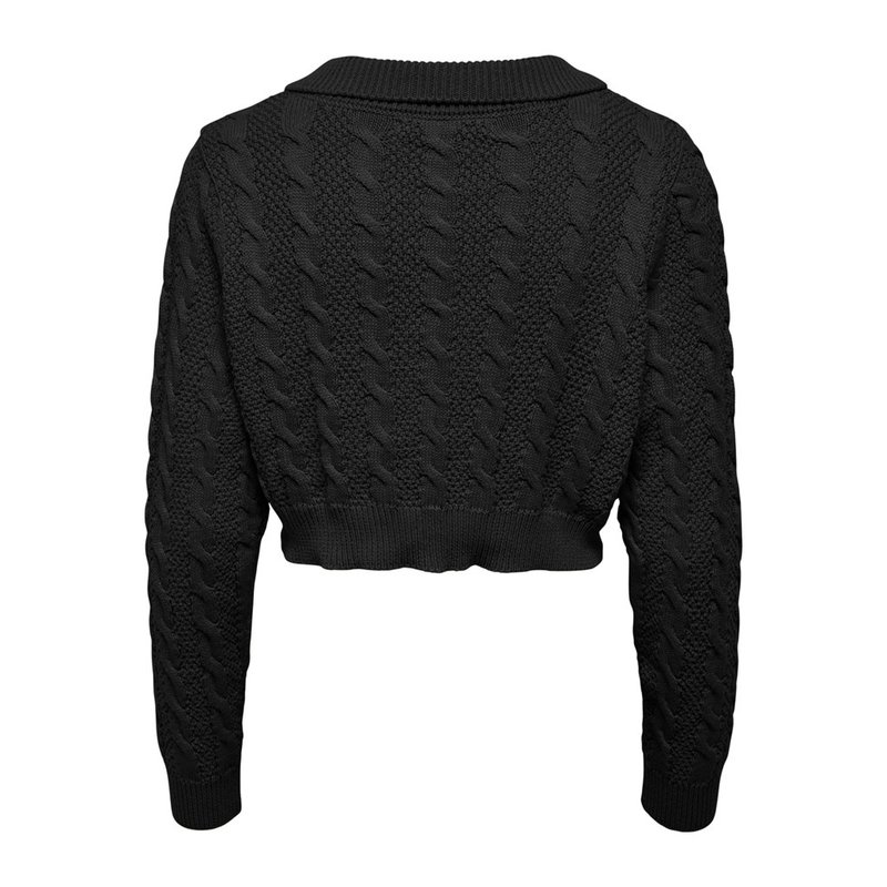 Only Only : Astrid L/S Cropped Polo Knit - Black