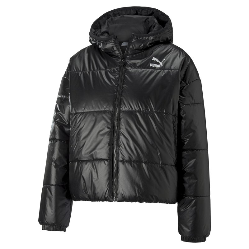 Plus Black High Shine Cropped Puffer Jacket