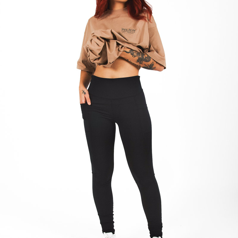 Champion WMNS SCRIPT LOGO WAIST ZIP DETAIL LEGGINGS BLACK