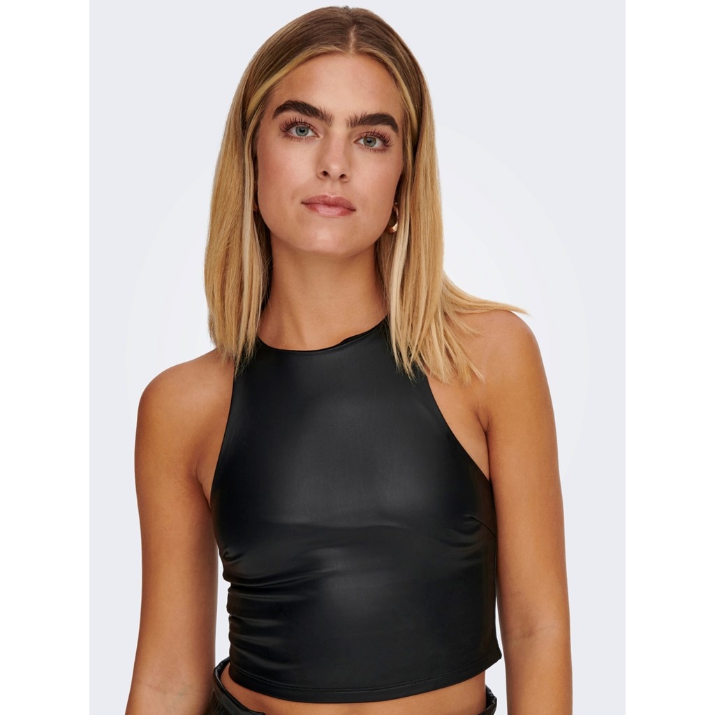 Black faux leather tank top new arrivals