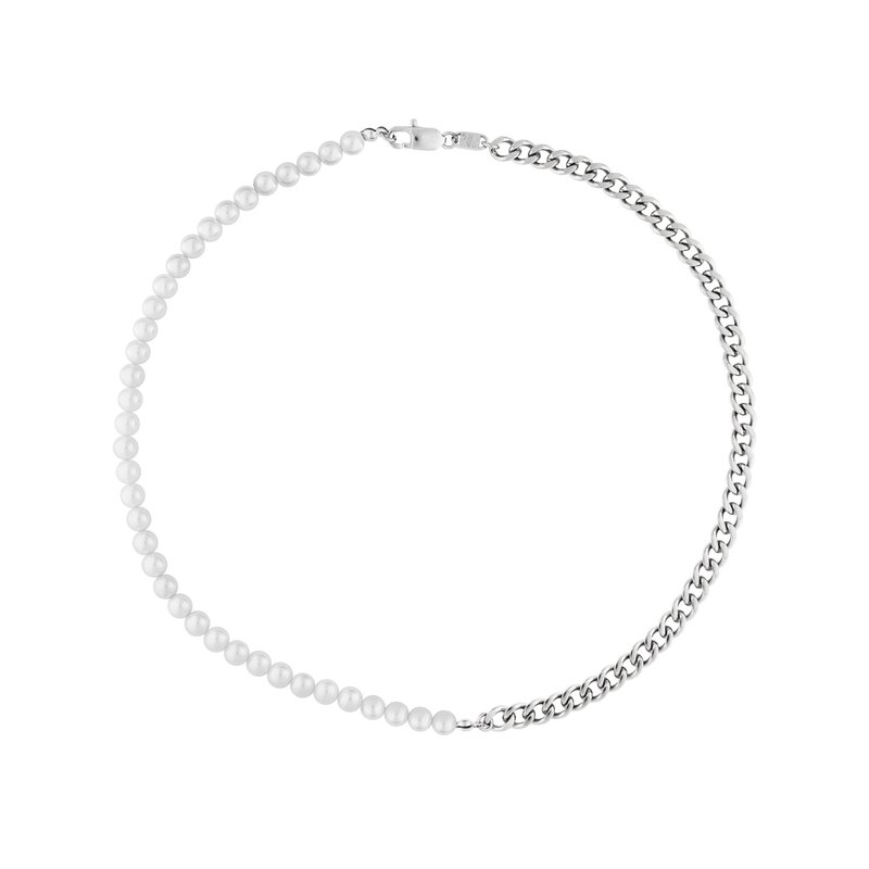 Five Jwlry Five Jwlry : Volga Half Pearl Necklace - Silver