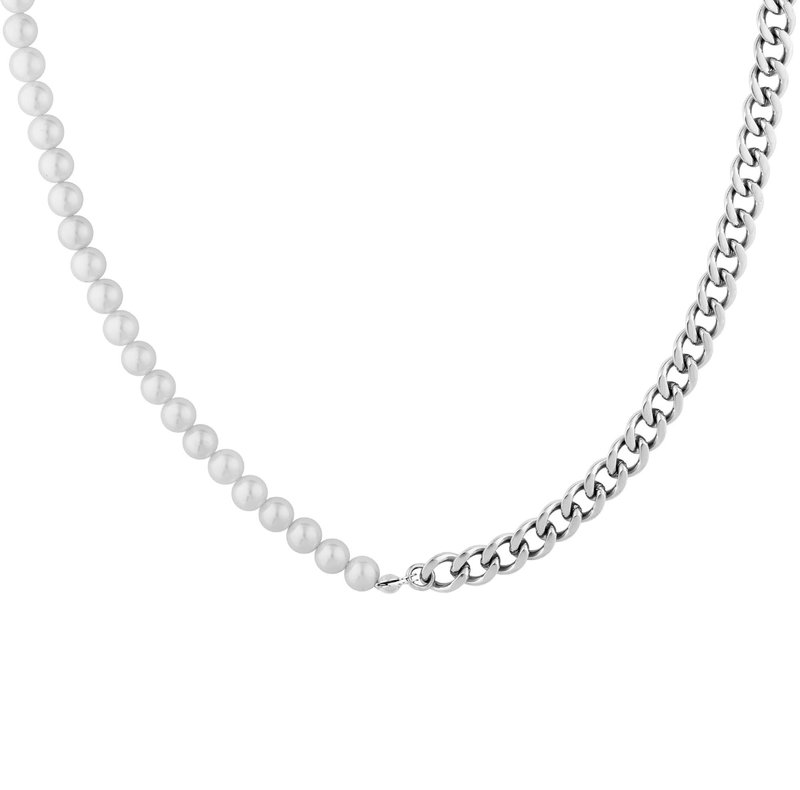 Five Jwlry Five Jwlry : Volga Half Pearl Necklace - Silver