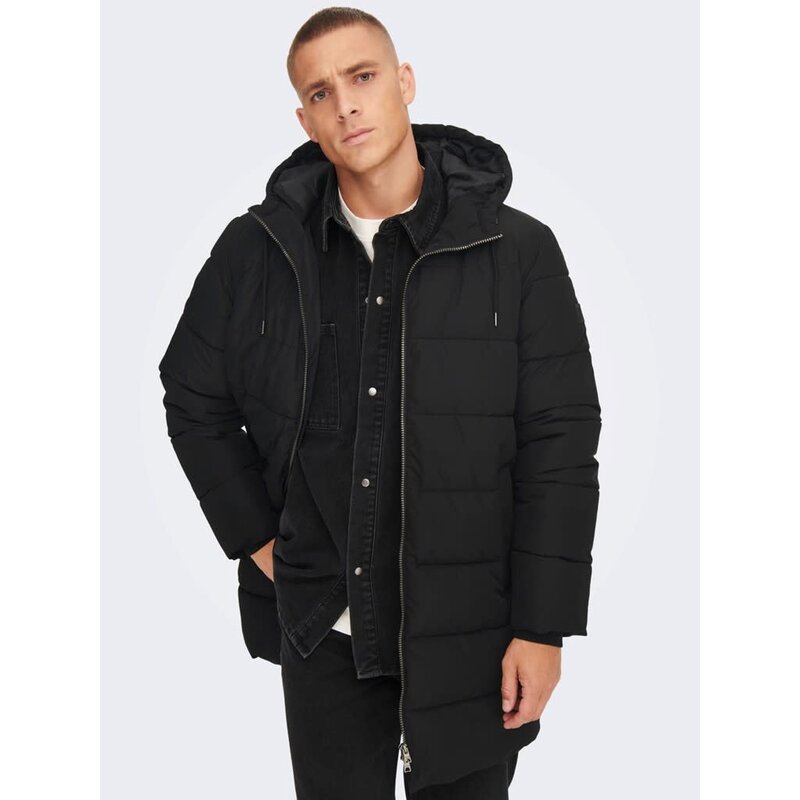 Only & Sons Only & Sons : Melvin Life Long Hooded Puffer Coat