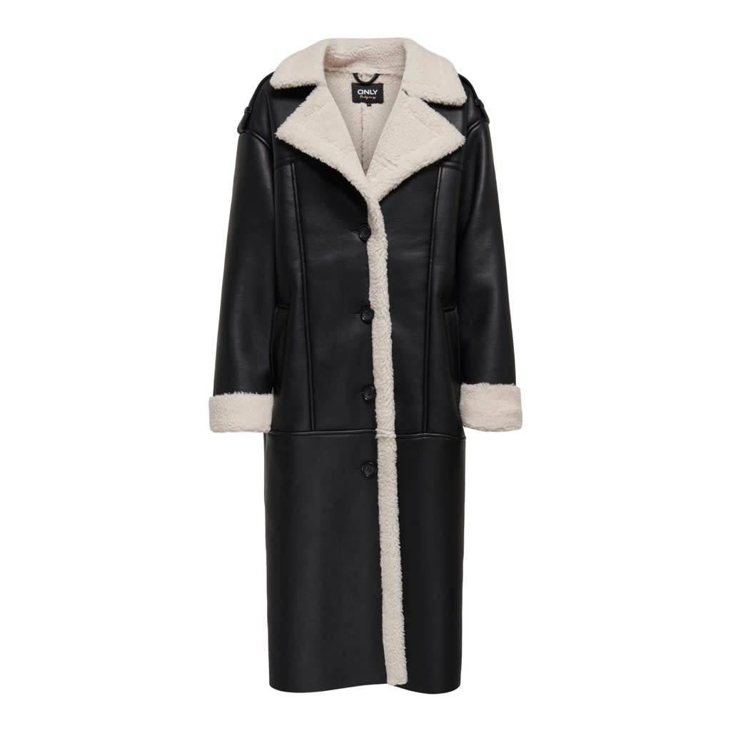 Only Long Faux Leather Shearling Jacket WLKN