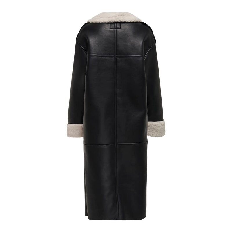 Only Only : Long Faux Leather Shearling Jacket