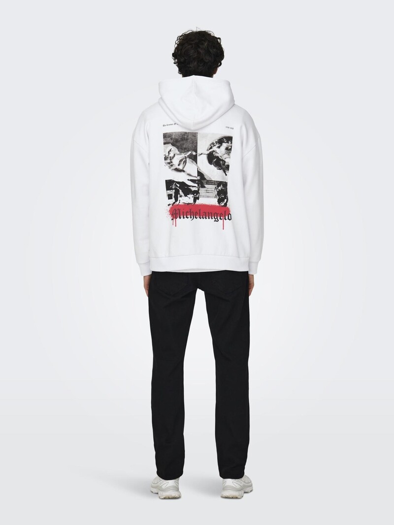 Only & Sons Only & sons : Michelangelo Relax Fit Hoodie - White