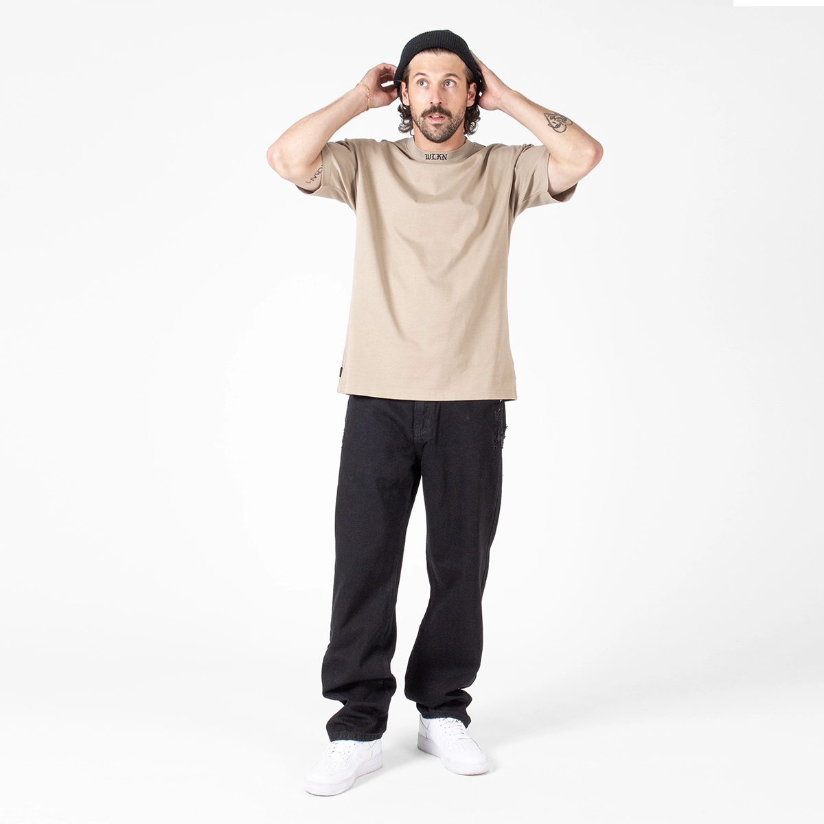 WLKN WLKN : Distressed Logo Loose Fit Denim Pants