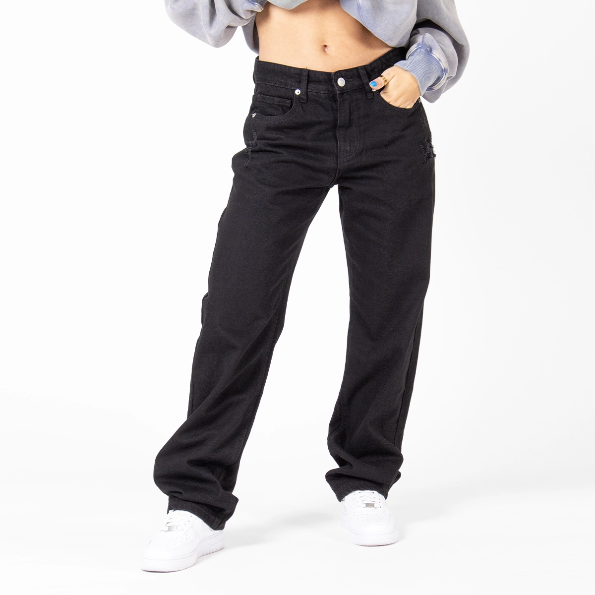 WLKN : Distressed Signature Loose Fit Denim Pants