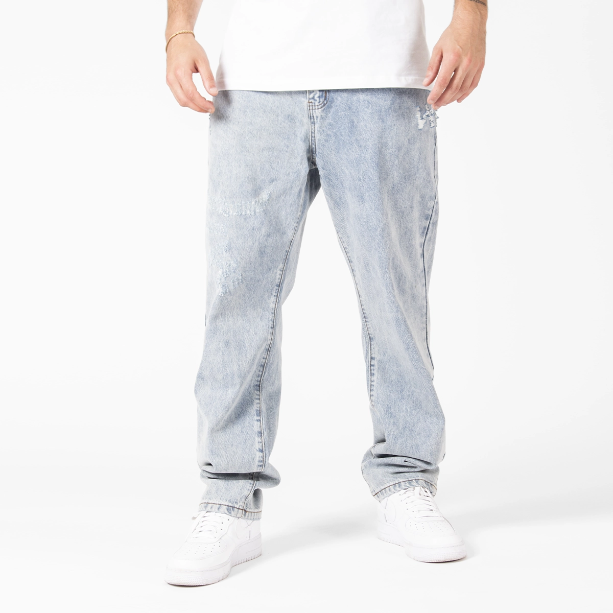 WLKN WLKN : Distressed Logo Loose Fit Denim Pants