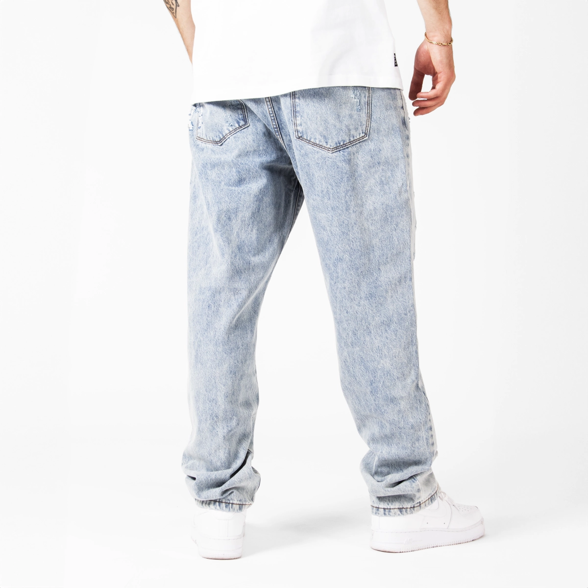 WLKN WLKN : Distressed Logo Loose Fit Denim Pants