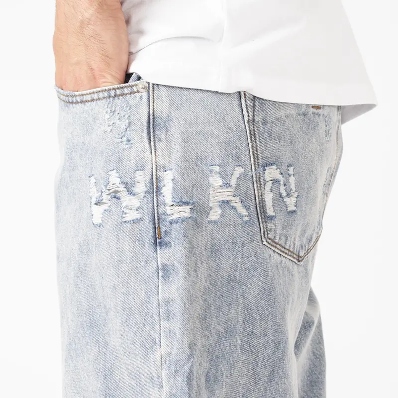 WLKN WLKN : Distressed Logo Loose Fit Denim Pants