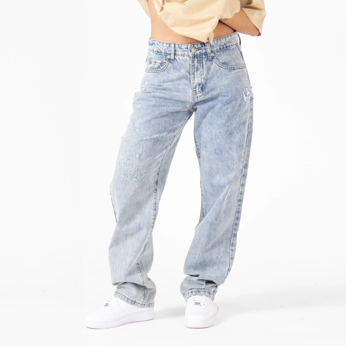 WLKN WLKN : Distressed Logo Loose Fit Denim Pants