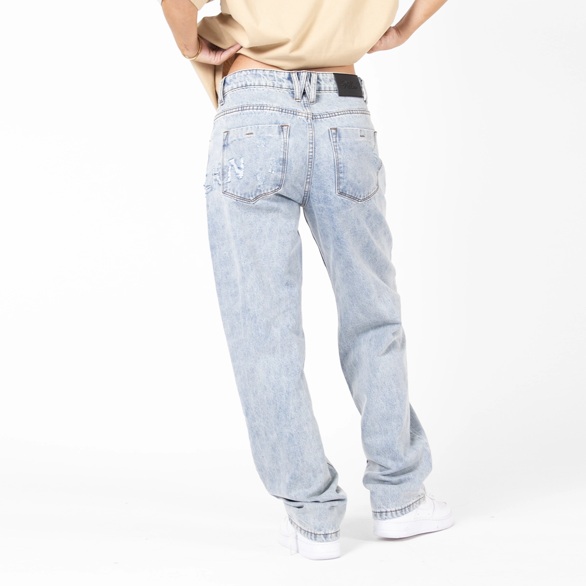 WLKN WLKN : Distressed Logo Loose Fit Denim Pants