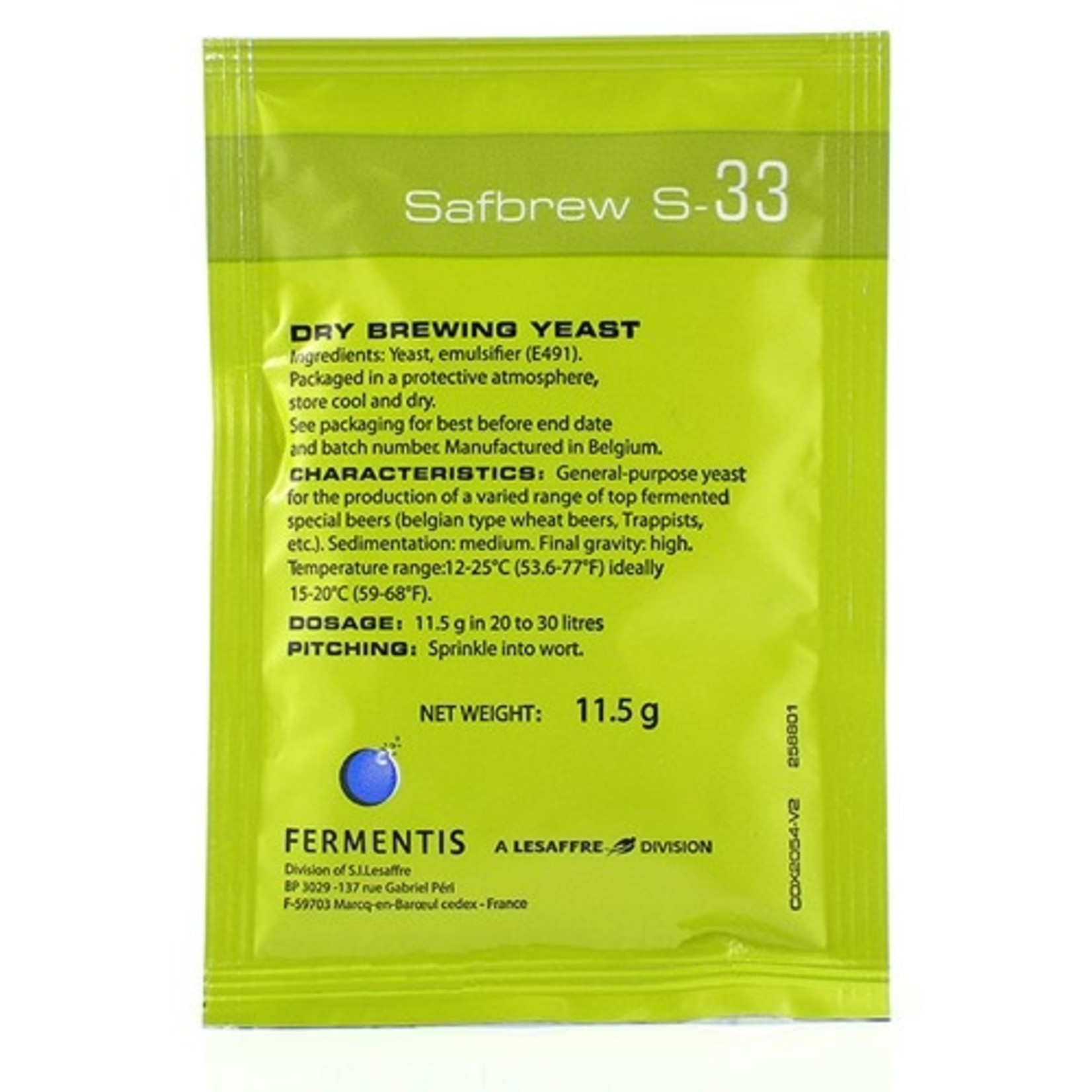 Fermentis Fermentis SafBrew Yeast S-33 11.5 g sachet