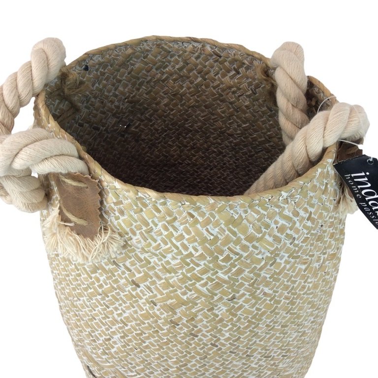 Indaba Whitewash Straw Basket