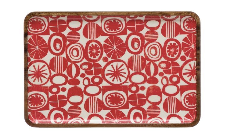 Creative Coop Sm -Red -Enamelled Acacia Wood  Tray