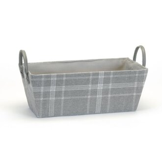 Bacon Basketware Long Rect Fabric Grey Plaid PU Handles
