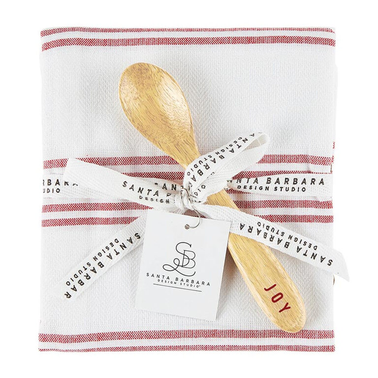 Slant Collections Red & White Teatowel and Spoon Set