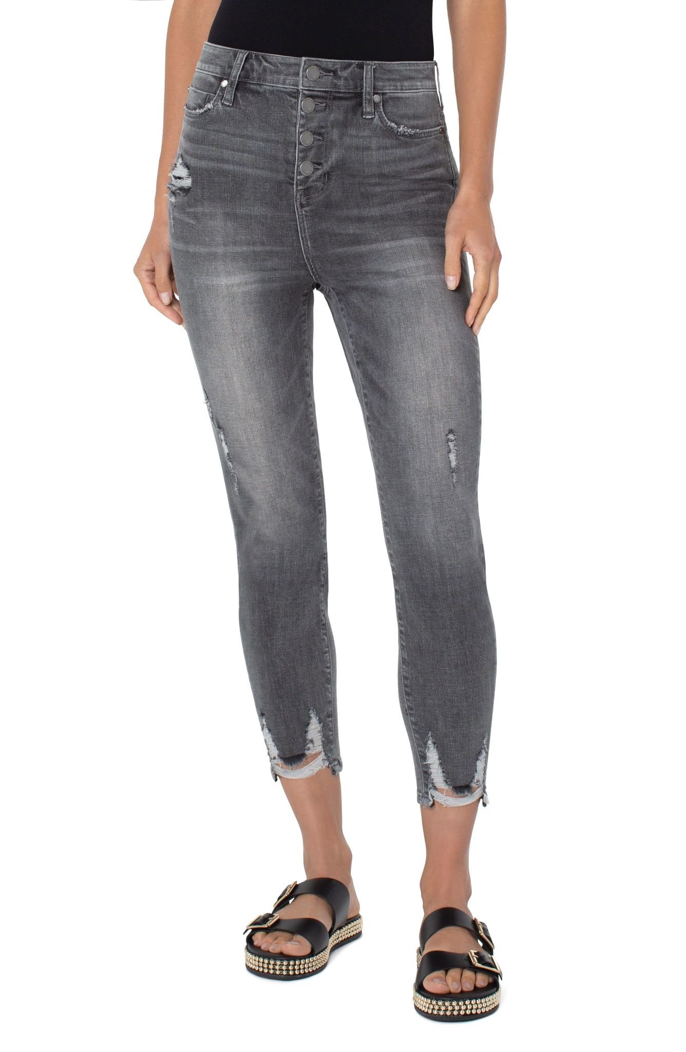 Abby High Rise Exposed Button Fly Crop Skinny