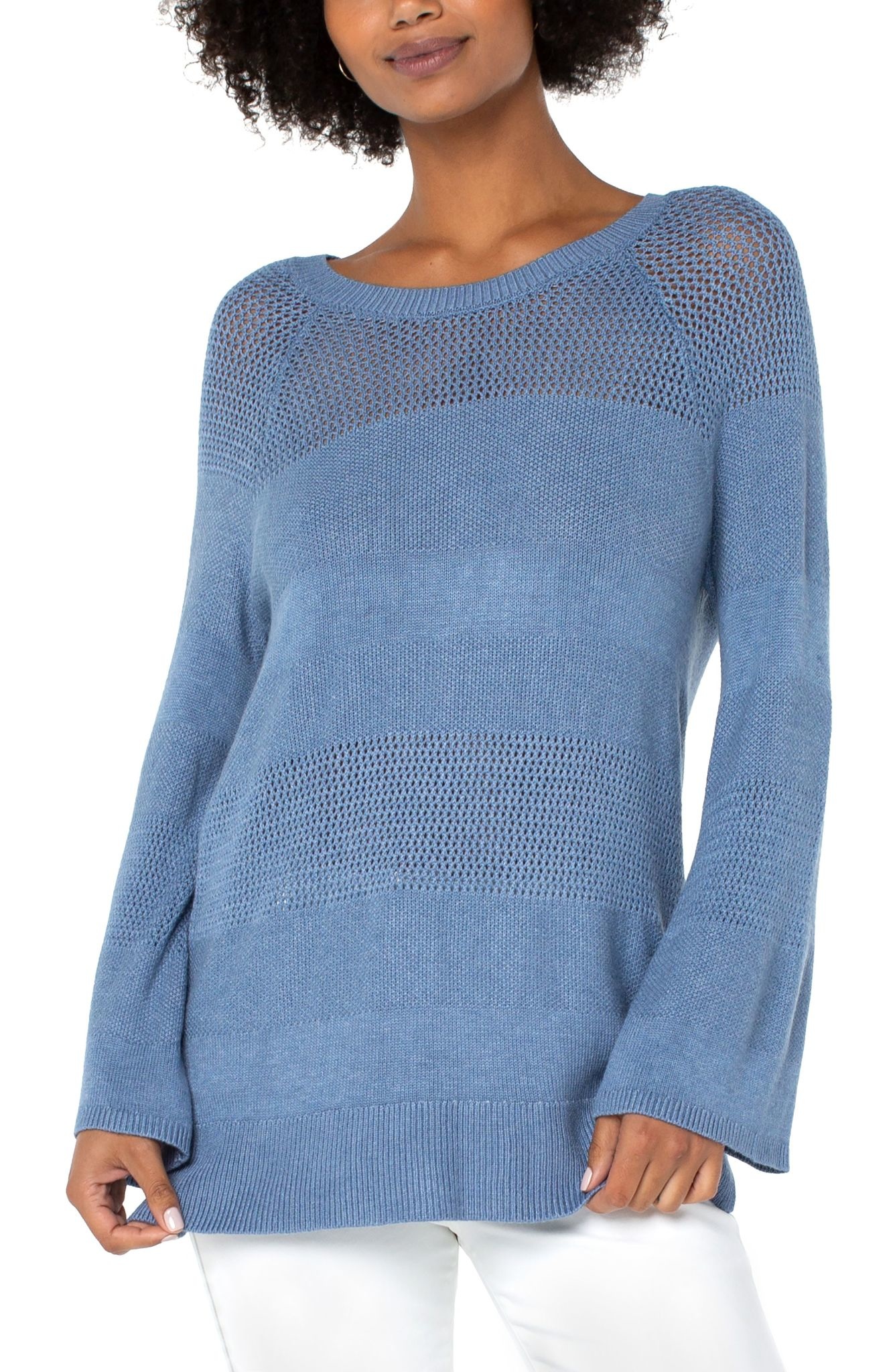Liverpool Texture Blocked 3/4 Sleeve Raglan Sweater Women's