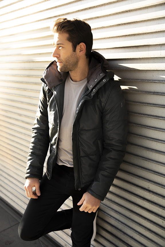 Les Hommes Leather Puffer Jacket in Black for Men