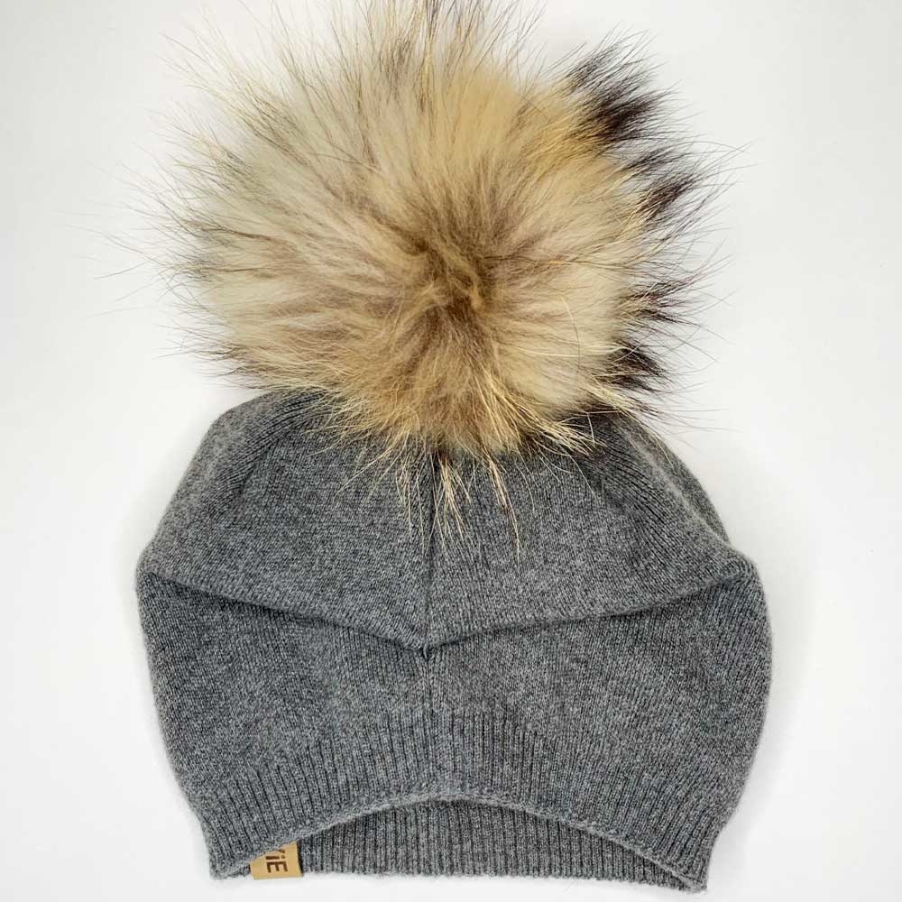 Super Soft Slouch Hat With Real Fur Pom