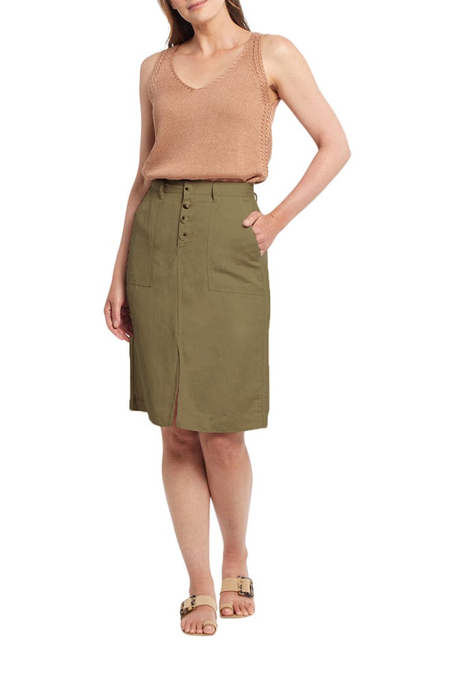 Tribal Front Slit Linen-Blend Skirt Women's