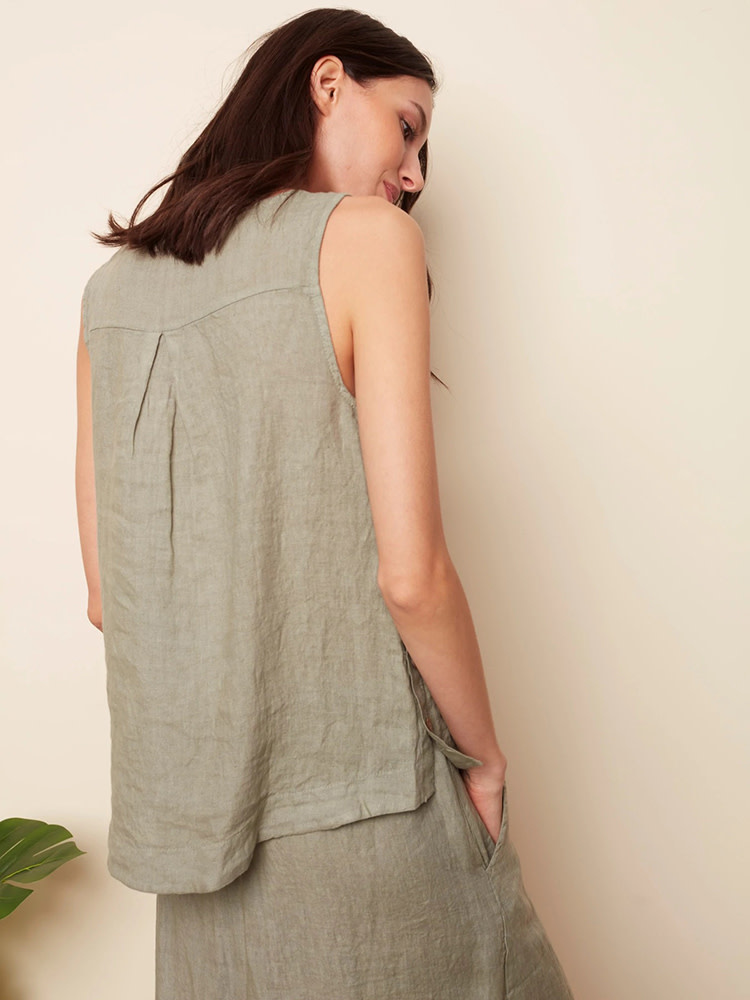 Linen Sleeveless Blouse With Side Buttons