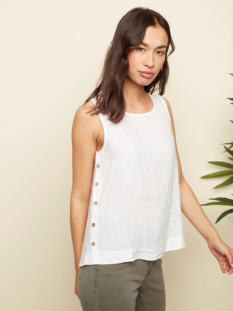 Linen Sleeveless Blouse With Side Buttons