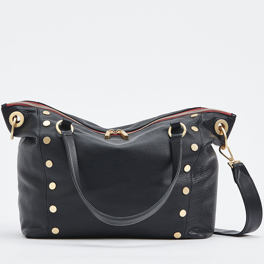 Hammitt Daniel Large Handbag Black With Brushed Gold and Red Zipper