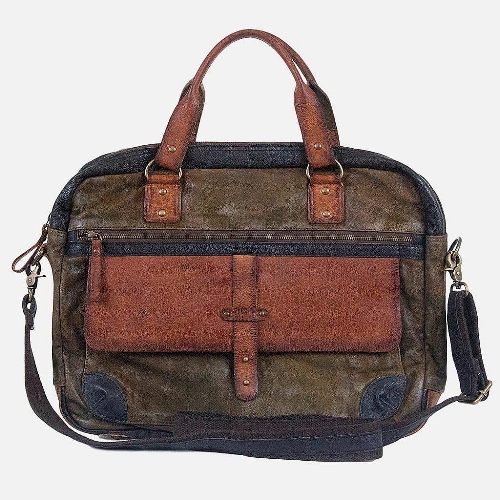 Daamen Men's Leather Messenger Bag Olive