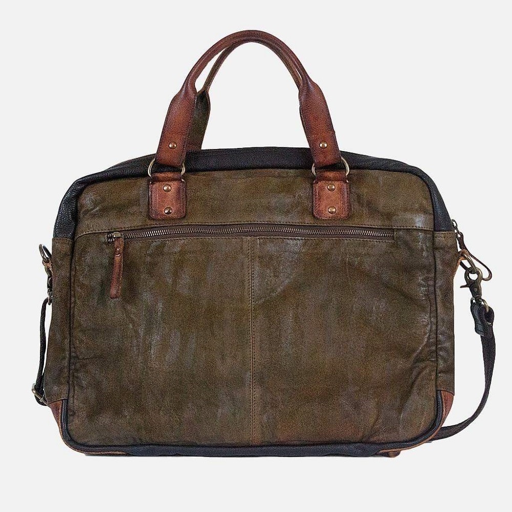 Daamen Men's Leather Messenger Bag Olive