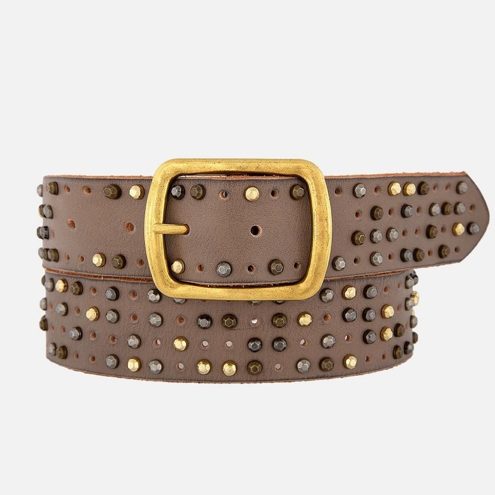 Skinny Western Leather Belt with Gold Buckle - AMSHRTG – Amsterdam