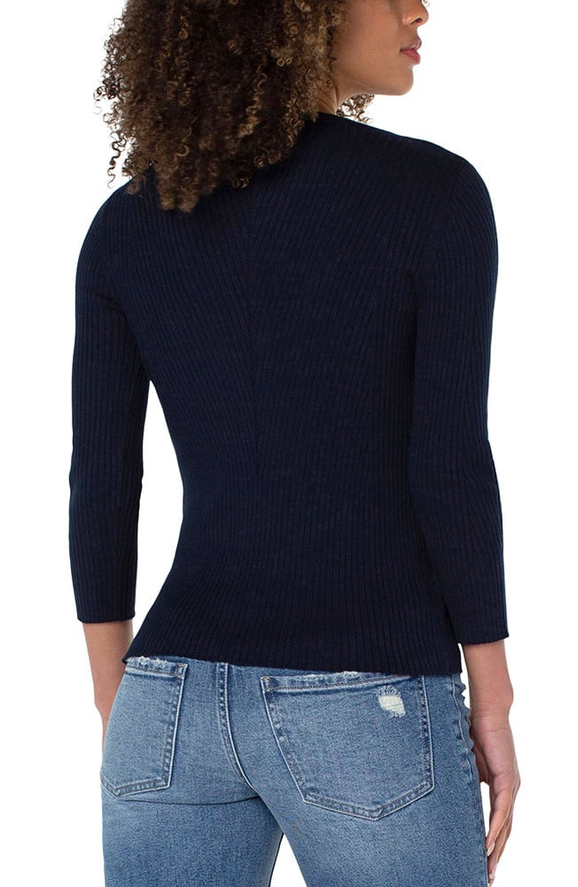 Crewneck 3/4 Sleeve Sweater With Pointelle