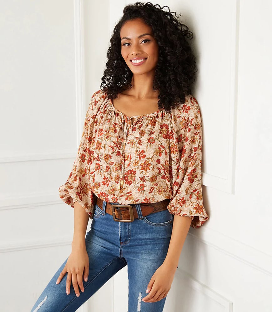 Floral Print Peasant Top