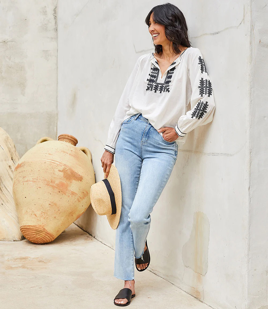 Blue Denim Peasant Top Design by Payal Jain at Pernia's Pop Up Shop 2024